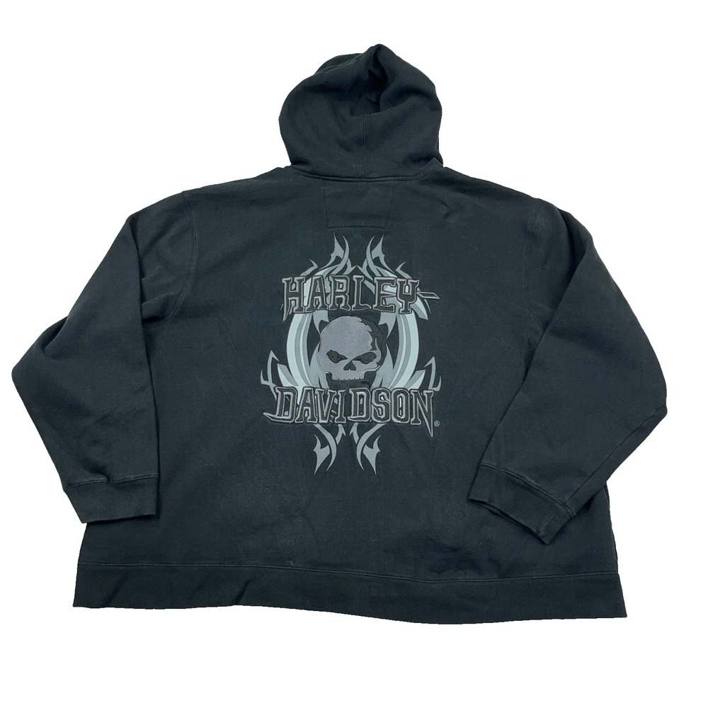 Harley Davidson Hoodie Men 3XL Black Full Zip Jacket Skull Tattoo Grunge VTG Y2K